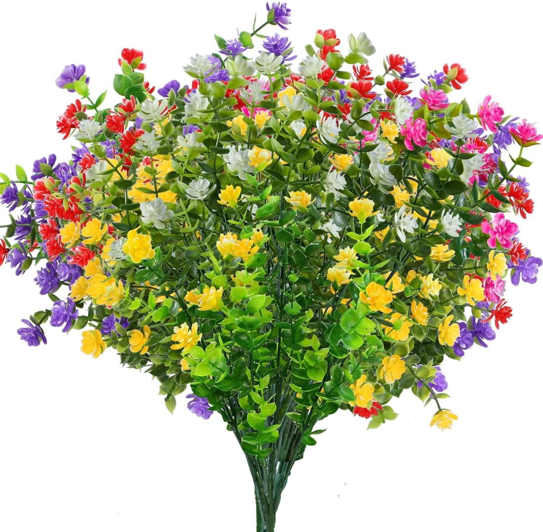 8 Bundles Artificial Flowers Fake Boxwood Shrubs UV Resistant Faux ...