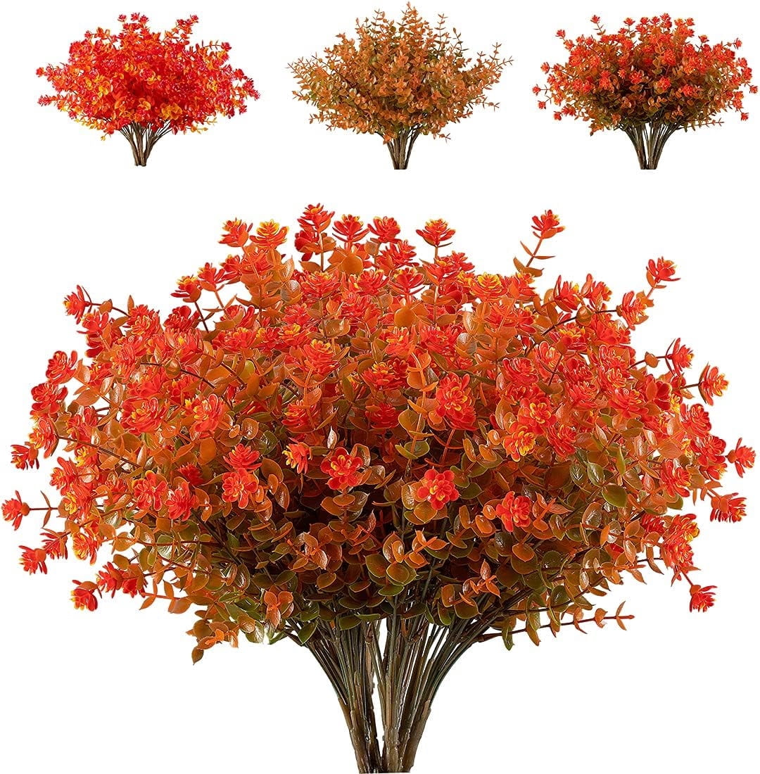 8 Bundles Artificial Flowers Fake Boxwood Shrubs UV Resistant Faux ...