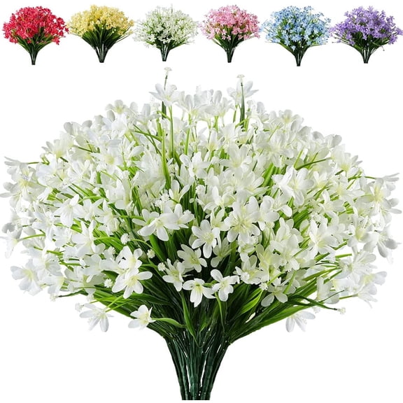 8 Bundles Artificial Flowers Fake Daffodils Flowers,Fake Greenery UV Resistant No Fade Faux Plastic Plants for Wedding Bridal Bouquet Indoor Outdoor Home Garden Kitchen Office Table Vase Decor