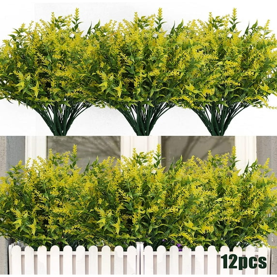 8 Bundles Artificial Flowers Fake Outdoor Plants Faux UV Resistant Lavender Flower Plastic Shrubs Indoor Outside Hanging Decorations (Fuchsia)