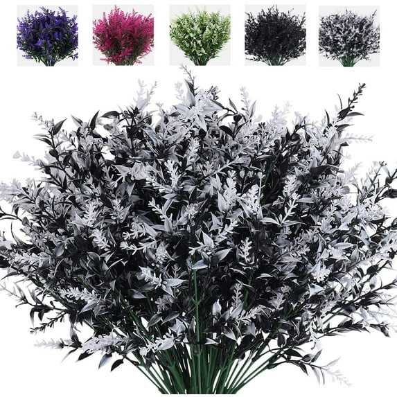8 Bundles Artificial Flowers Fake Outdoor Plants Faux UV Resistant Lavender Flower Plastic Shrubs Indoor Outside Hanging Decorations (Fuchsia)