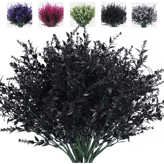 8 Bundles Artificial Flowers Fake Outdoor Plants Faux UV Resistant Lavender Flower Plastic Shrubs Indoor Outside Hanging Decorations (Fuchsia)