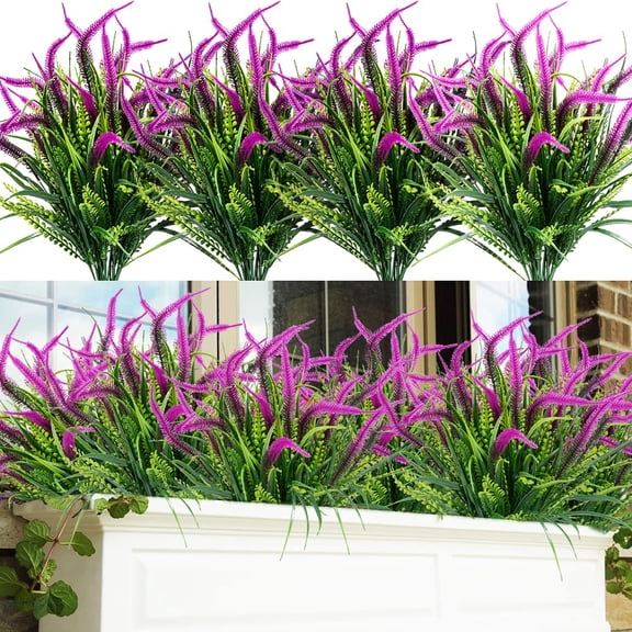 8 Bundles Artificial Flowers Outdoor Plants Faux UV Resistant Lavender Greenery Flower