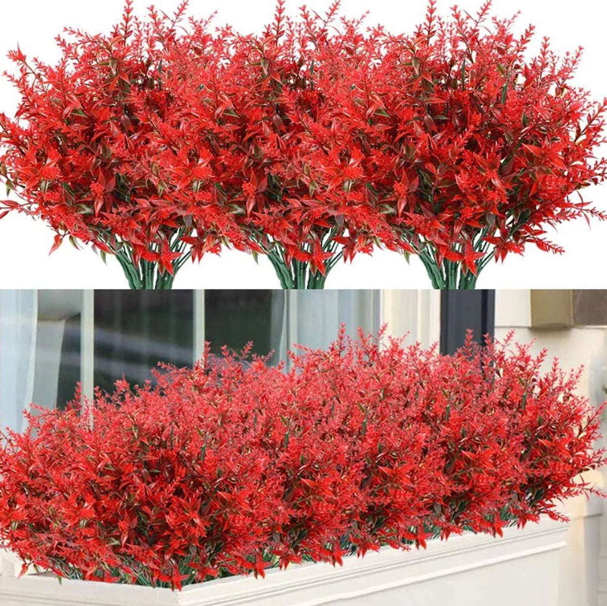 8 Bundles Artificial Flowers, Outdoor UV Resistant Fake Flowers Plastic
