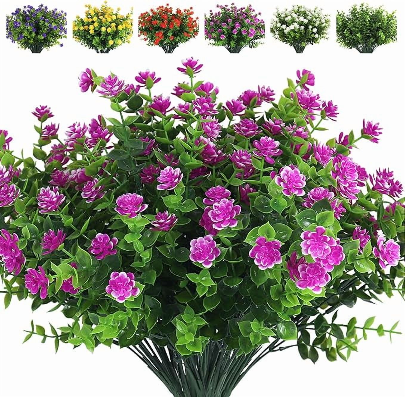 8 Bundles Artificial Flowers Outdoor UV Resistant Plants Fake Greenery ...
