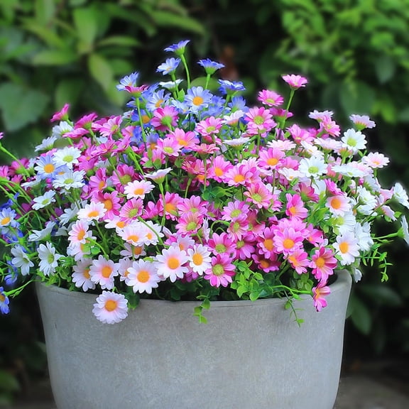 8 Bundles Artificial Flowers for Outdoors Faux Mums UV Resistant Plastic Fall Plants Fake Greenery Orange Daisy Bulk for Home Gardenr Window Box Pathway Plante Wedding Decor (Orange)