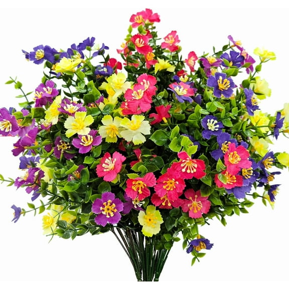 8 Bundles Artificial Flowers Outdoors UV Resistant Fake Plastic Silk Floral Faux Plants for Home Decor Indoor Outside Porch Window Garden Decoration (Multicolor)