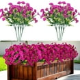 thumbnail image 1 of 8 Bundles Artificial Flowers for Outdoors, UV Resistant Faux Silk Morning Glory with Eucalyptus Plants for Spring Home Garden Porch Patio Balcony Decoration, Fuchsia, 1 of 8