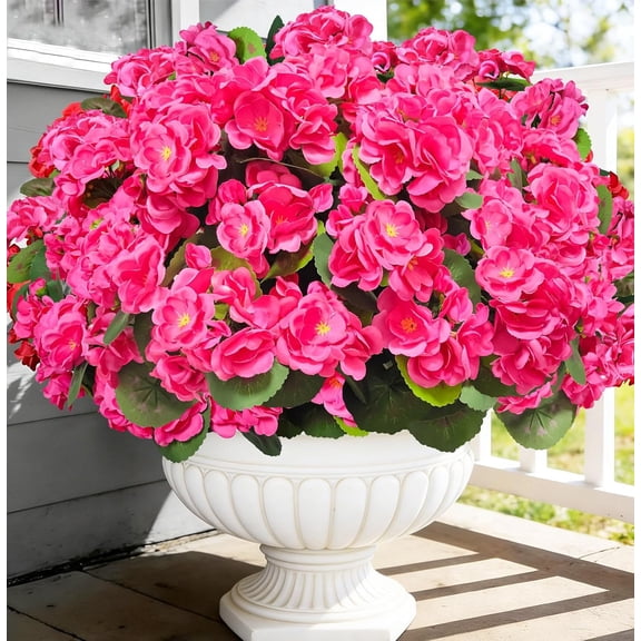 8 Bundles Artificial Geraniums Flowers for Outdoors Spring Decor, Silk Fake Geraniums Flowers UV Resistant Look Real Faux Plants for Porch Gardens Home Planter Patio Summer Cemetery Decor(Pink)
