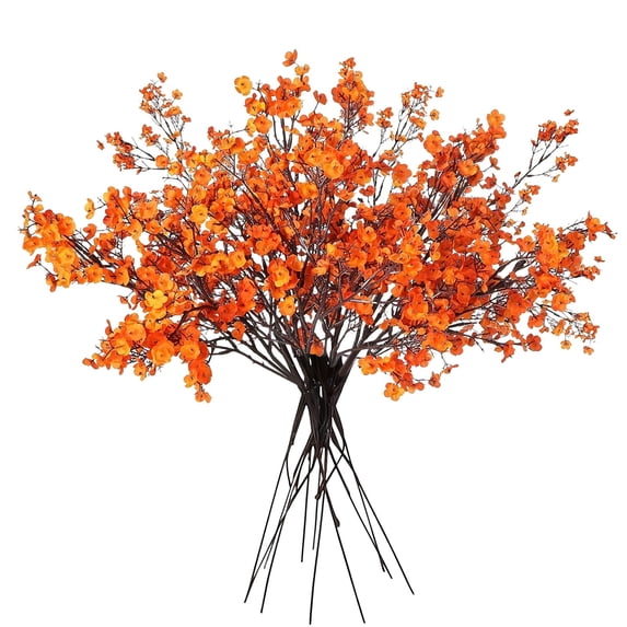 8 Bundles Artificial Gypsophila Cherry Blossom, Real Touch Fake Silk Flowers Bulk for Vase Home Office Wedding Spring Indoor Outdoor Centerpiece Table Mother's Day Decorations,Orange