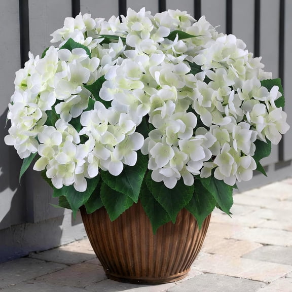 8 Bundles Artificial Hydrangea Flowers for Outdoor Decor, Realistic Faux Silk Bouquets Sun-Resistant Fake Plants for Front Door Balcony Farmhouse Garden Home Spring Summer Decor (Blue)