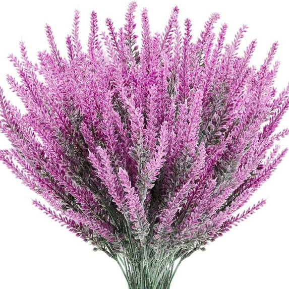 8 Bundles Artificial Lavender Flowers Artificial Flowers and Plants UV Resistant Plastic Outdoor Indoor Purple Fake for Home Decor Spring Garden Farmhouse Porch Pot Window Box Decor (Fuchsia)
