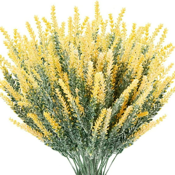 8 Bundles Artificial Lavender Flowers Artificial Flowers and Plants UV Resistant Plastic Outdoor Indoor Purple Fake for Home Decor Spring Garden Farmhouse Porch Pot Window Box Decor (Yellow)