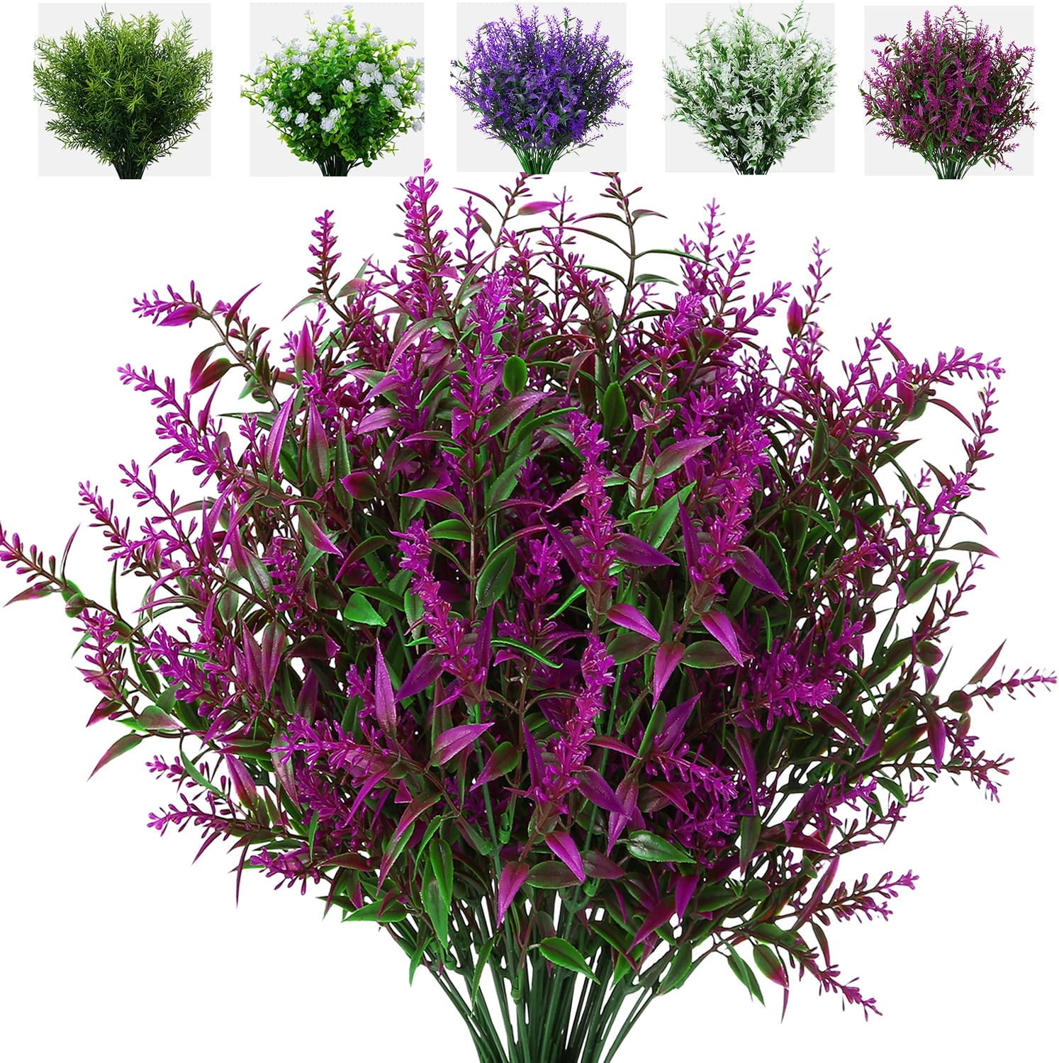 8 Bundles Artificial Lavender Flowers, Faux Outdoor Lavender Flowers UV Resistant Fake Lavender Plants for Garden Porch Window Box Filler Indoor Home Decoration  (Fuchsia)