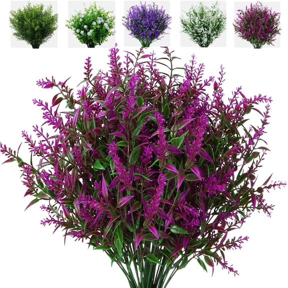 8 Bundles Artificial Lavender Flowers, Faux Outdoor Lavender Flowers UV Resistant Fake Lavender Plants for Garden Porch Window Box Filler Indoor Home Decoration  (Fuchsia)