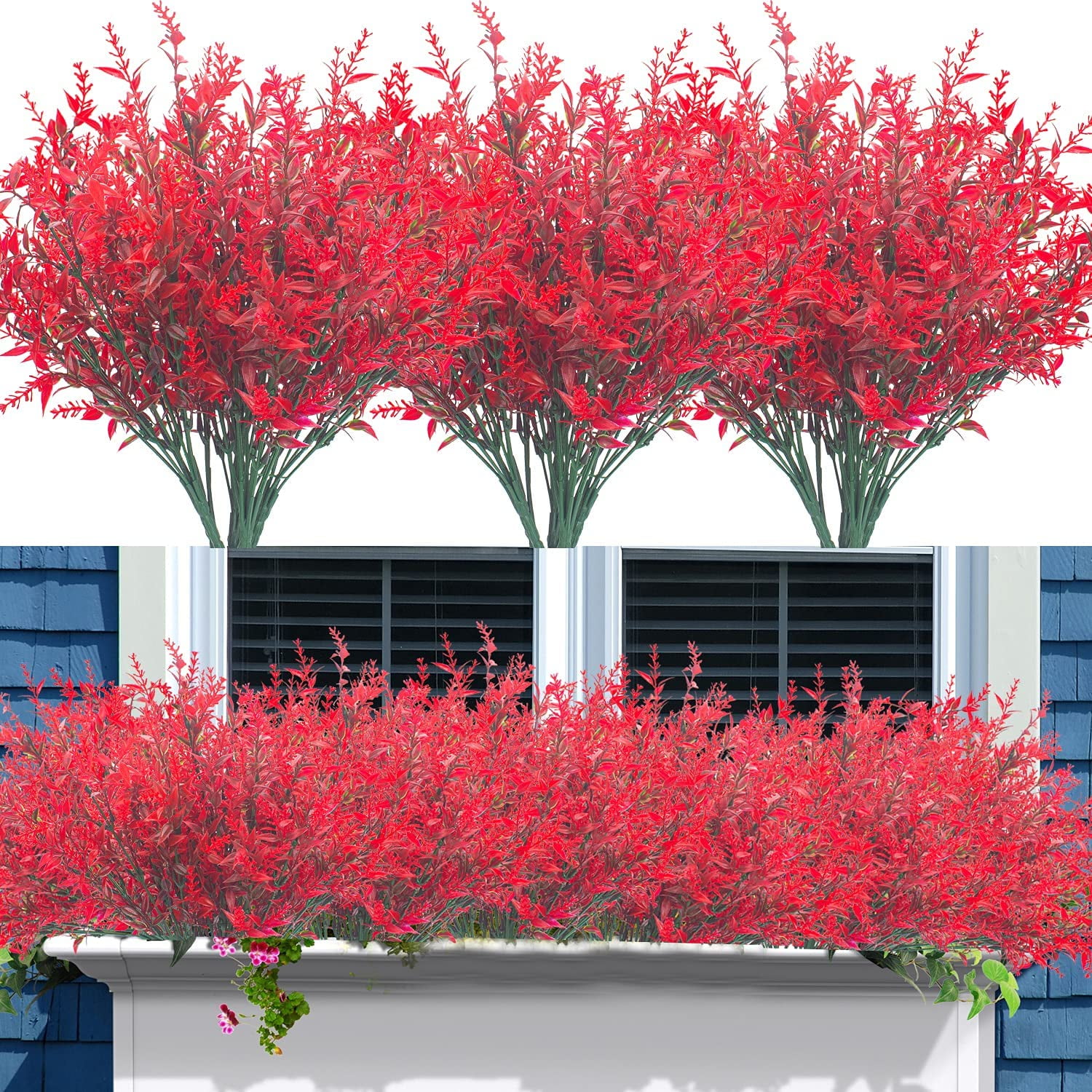 8 Bundles Artificial Lavender Flowers Outdoor Fake Plants UV Resistant ...