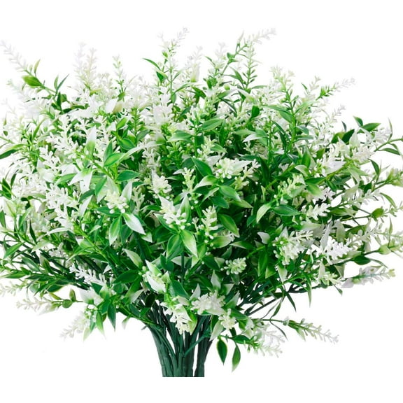 8 Bundles Artificial Lavender Flowers Outdoor UV Resistant Fake Flowers No Fade Faux Plastic Plants Garden Porch Window Box Decorating (Orange)