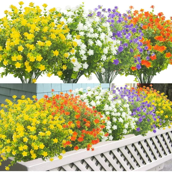 8 Bundles Artificial Outdoors Flowers (Purple-Eucalyptus)