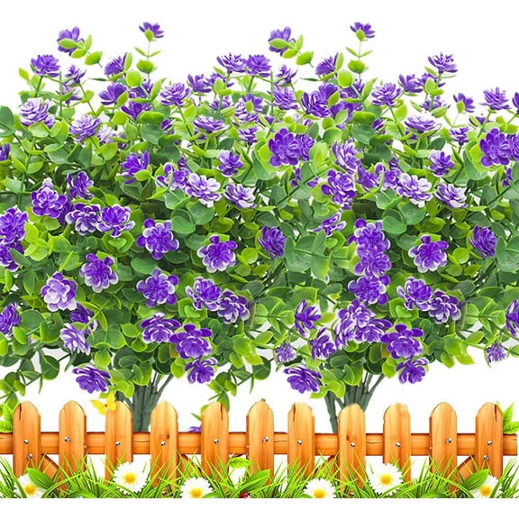 8 Bundles Artificial Outdoors Flowers (Purple-Eucalyptus)