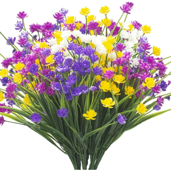 8 Bundles Artificial Outdoors Flowers (Yellow-Daffodil)