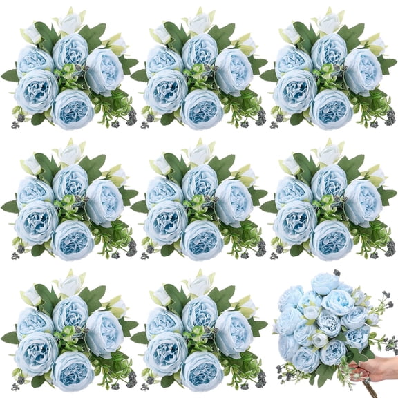 8 Bundles Artificial Peonies Flowers Boho Faux Flowers Arrangements Artificial Centerpiece Spring Bouquet Floral Wedding Decoration for Vase(Burgundy)