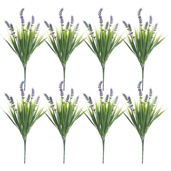 8 Bundles Artificial Plants Outdoor, 14inch Artificial Lavender Flowers UV Resistant Plastic Faux Plants Fake Flowers Decoration