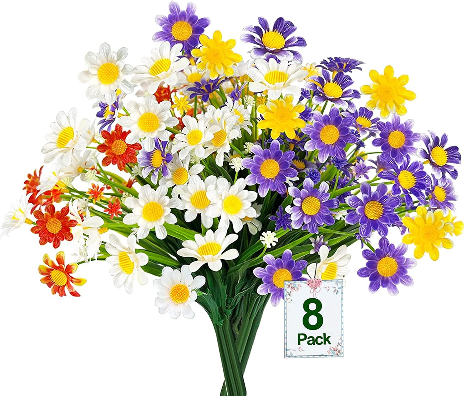 Muchenggift 8 Bundles Yellow Daisy Artificial Flowers, Outdoor Decor ...