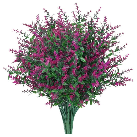 8 Bundles Lavender Flowers for Outdoor Decor, UV Fade Resistant Artificial Plants, Greenery Shrubs for Garden Patio Porch Hanging Pot Indoor Outside Window Box Decorations