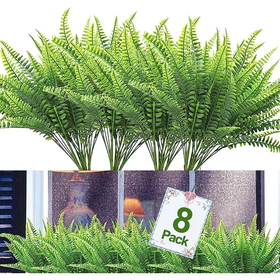 8 Bundles Fake Plants Artificial Flowers for Outdoors Summer Decor UV Resistant Artificial Plants 8 Branches Plastic Greenery Shrubs Faux Plants Indoor Fake Boston Fern Home Cemetery Decor