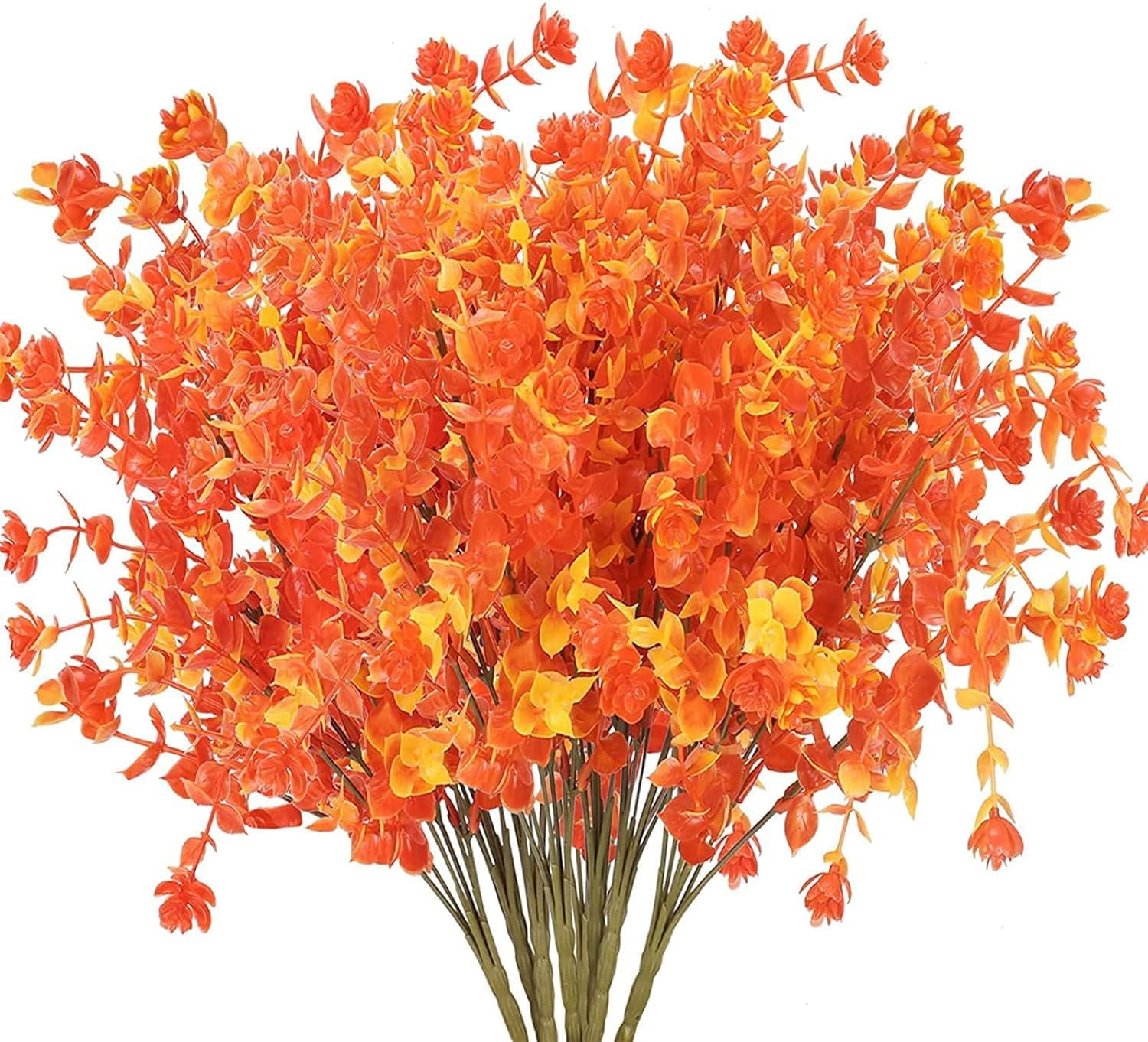 8 Bundles Fall Artificial Eucalyptus Flowers UV Resistant Fake Plants Bushes Shrubs for Autumn