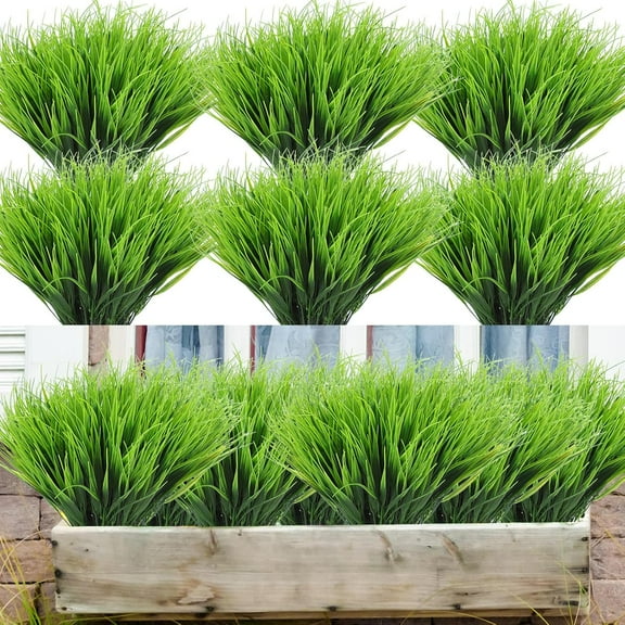 8 Bundles Faux Grass Plants Fake Bushes Artificial Shrubs Wheat Grass Greenery for House Plastic Outdoor UV Resistant Faux Grass