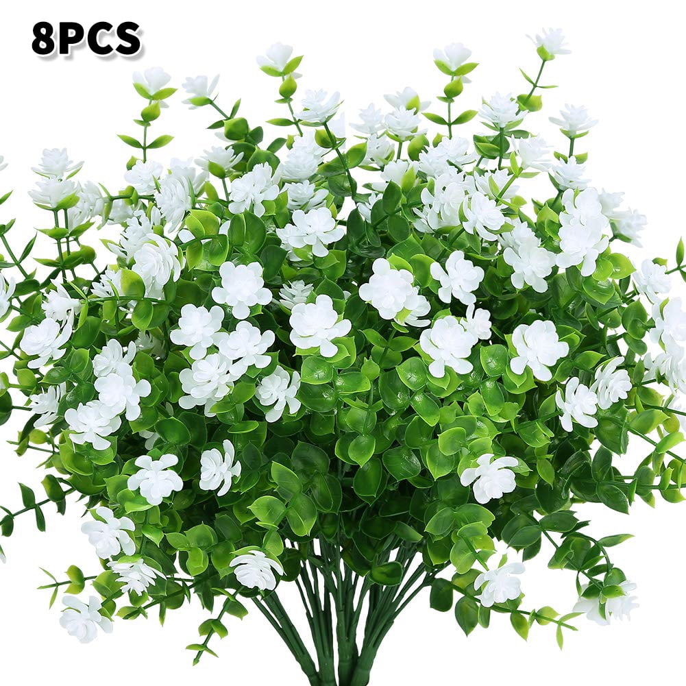 8 Bundles Outdoor Artificial Fake Flowers UV Resistant No Fade Boxwood ...