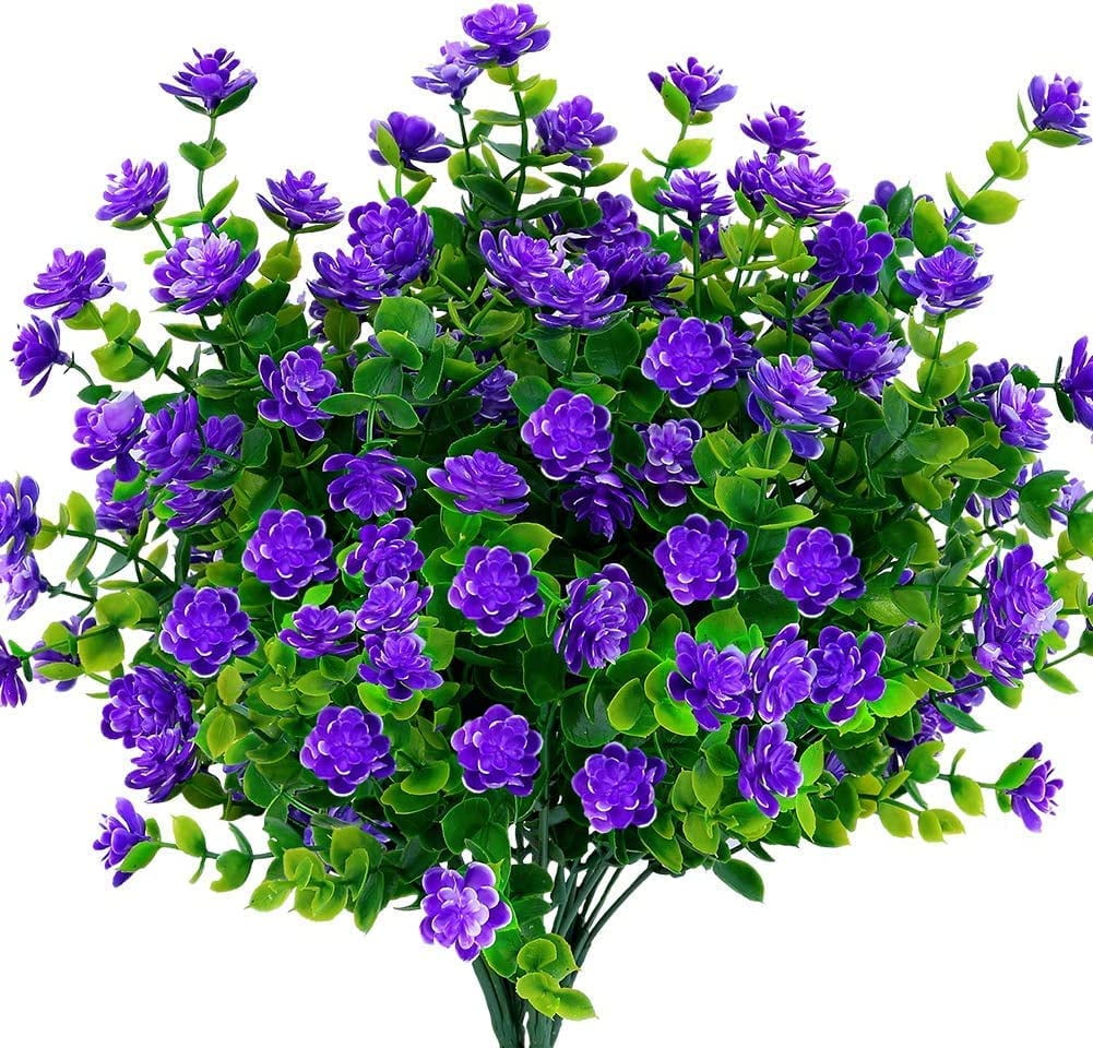 8 Bundles Outdoor Artificial Fake Flowers UV Resistant No Fade Boxwood ...