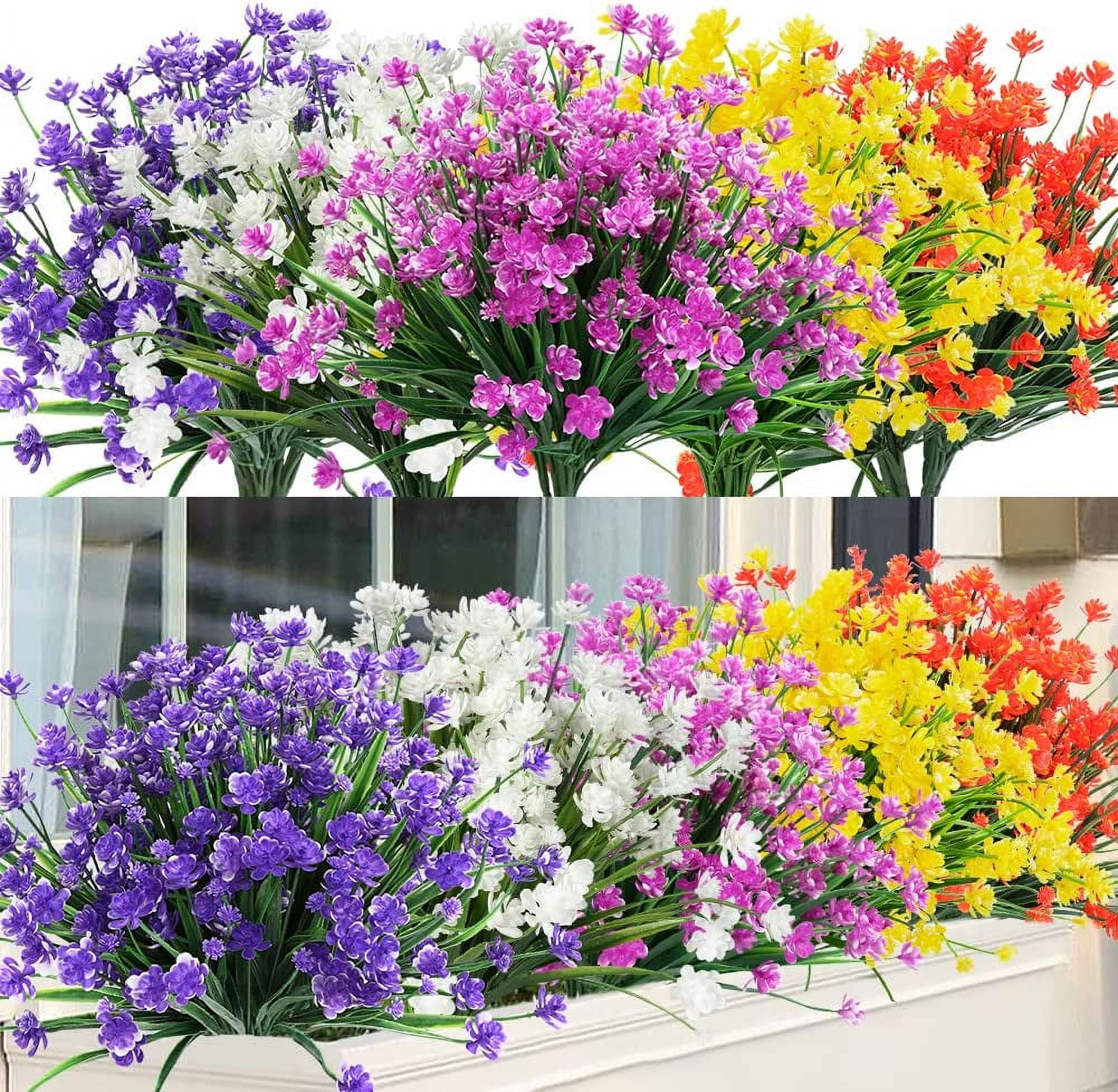 8 Bundles Outdoor Artificial Fake Flowers UV Resistant Shrubs Plants ...