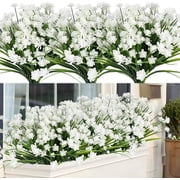 8 Bundles Outdoor Artificial Fake Flowers UV Resistant Shrubs Plants, Faux Plastic Greenery for Indoor Outside Hanging Plants Garden Porch Window Box Home Wedding Farmhouse Decor Orange Red