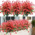 thumbnail image 1 of 8 Bundles Outdoor Artificial Fake Flowers UV Resistant Shrubs Plants, Faux Plastic Greenery for Indoor Outside Hanging Plants Garden Porch Window Box Home Wedding Farmhouse Decor (Orange Red) A, 1 of 5