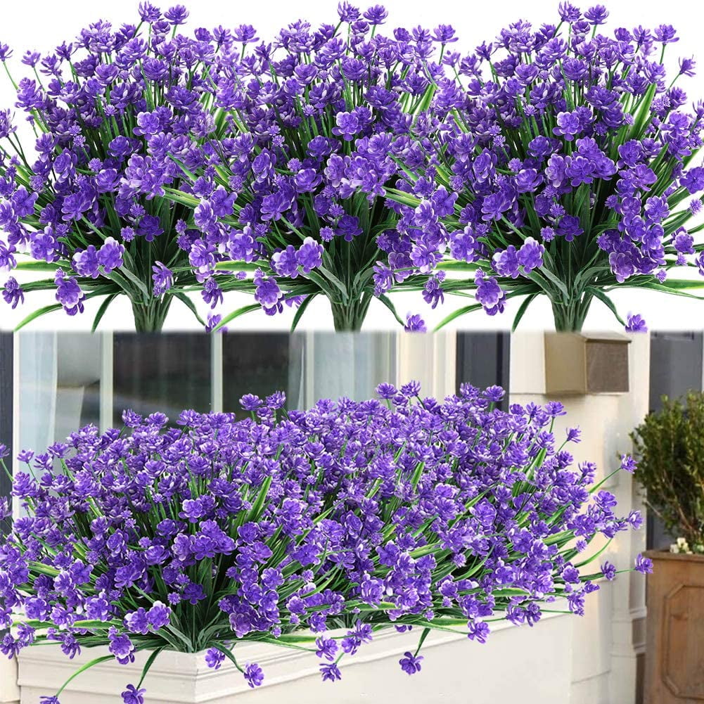8 Bundles Outdoor Artificial Fake Flowers UV Resistant Shrubs Plants, Faux Plastic Greenery for Indoor Outside Hanging Plants Garden Porch Window Box Home Wedding Farmhouse Decor (Orange Red)