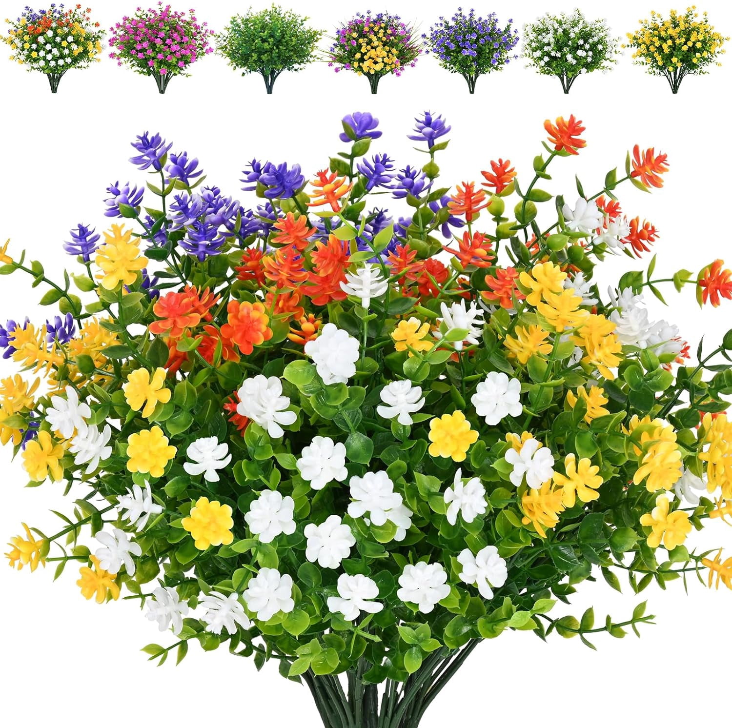 8 Bundles Outdoor Artificial Flowers, Faux Outdoor Plants UV Resistant ...