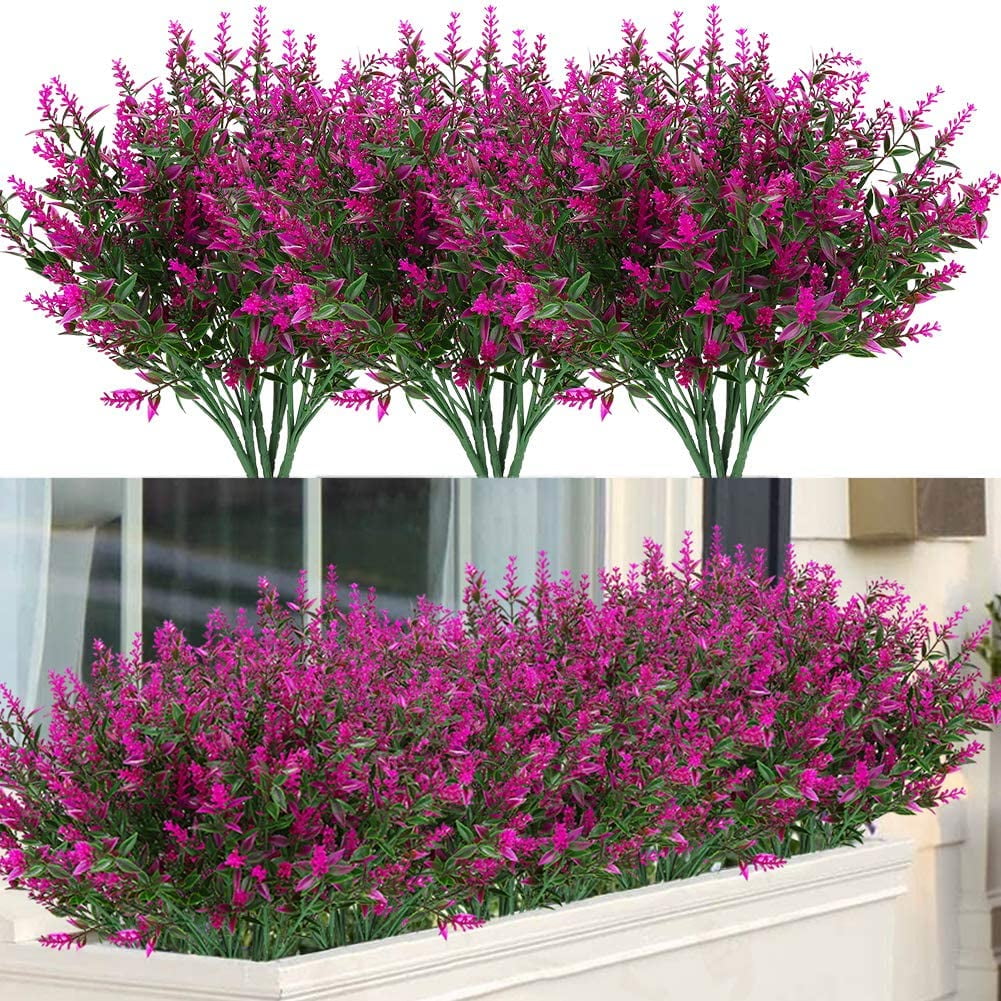 8 Bundles Outdoor Artificial Lavender Fake Flowers UV Resistant Shrubs ...