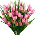 8 Bundles Outdoor Artificial Tulips UV Resistant Fake Flowers