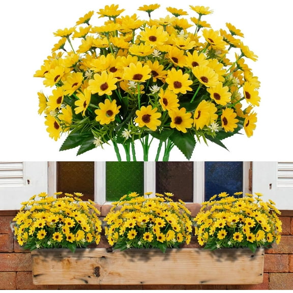 8 Bundles Sunflowers Artificial Flowers Fake Mums Flowers Outdoor UV Resistant No Fade Fall Plants Faux Silk Daisy Indoor Home Wedding Garden Office DIY Decor(Yellow)