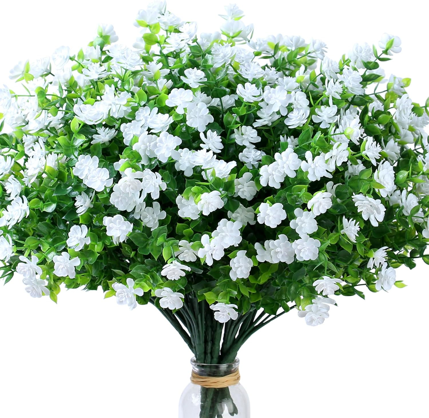 8 Bundles White Artificial Flowers Outdoor Fake Flower Plastic UV Resistant Shrubs Greenery Plants Hanging Decorations Garden Porch Window Box Farmhouse Outside Summer Indoor Decor