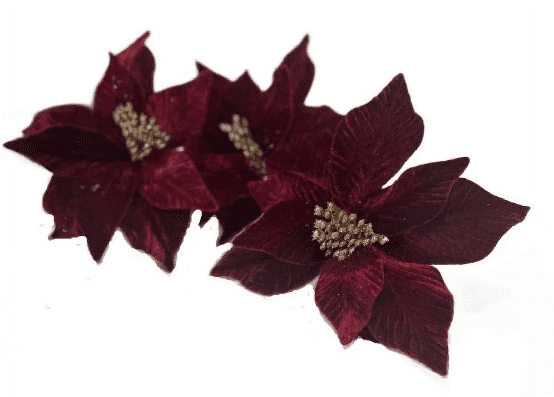 8" Burgundy Red Poinsettias (Set of 3),Christmas Decoration