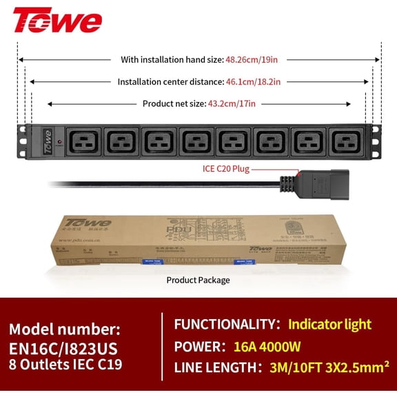8 C19 with C20 Plug Power Strip