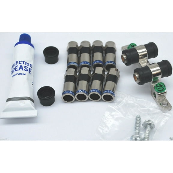 8 COMPRESSION -F- CONNECTORS RG6 PERFECT VISION DUAL GROUND BLOCK & DIELECTRIC GREASE KIT