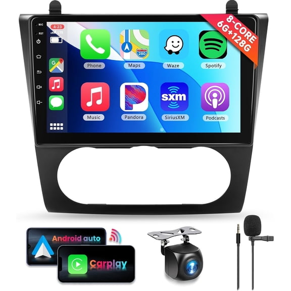 8 CORE 6G+128G Car Radio Stereo for Nissan Altima 2008-2012 with Wireless CarPlay Android Auto, 9 Inch 1280 * 720P IPS Touch Screen Android 13 GPS WiFi Bluetooth 32-Band DSP SWC Camera (Manual A/C)