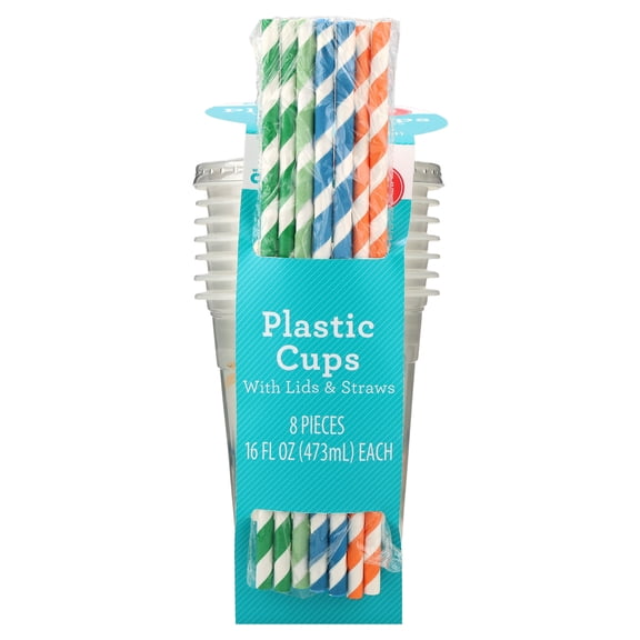 8 Count 16FL OZ Multicolor Dinosaur Disposable Plastic Cups with Lids and Straws by Way To Celebrate
