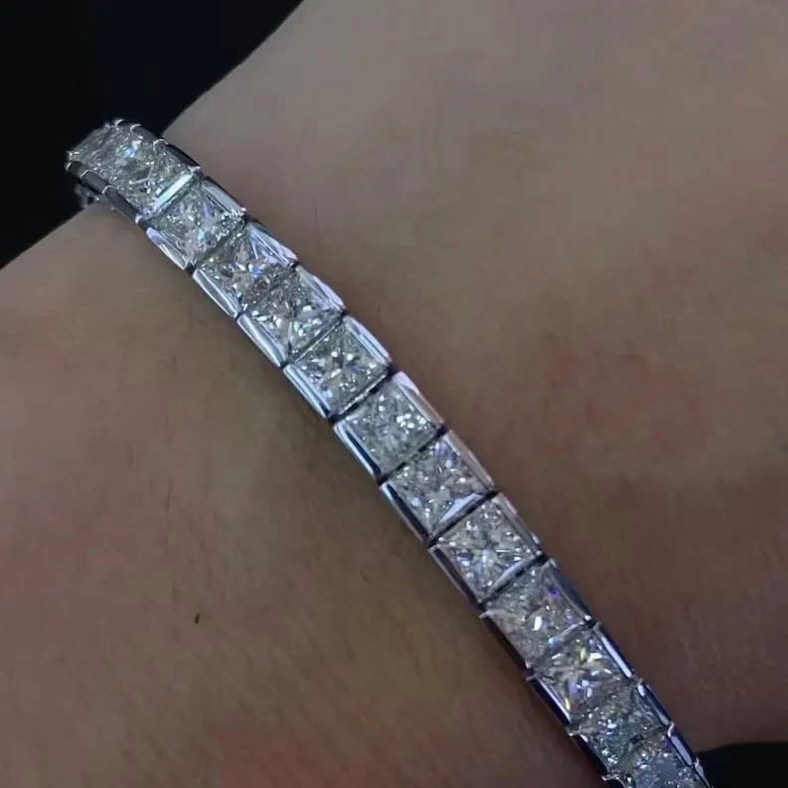 8 CT Princess Cut Moissanite 14K White Gold Plated Half Bezel Set Tennis Bracelet For Men