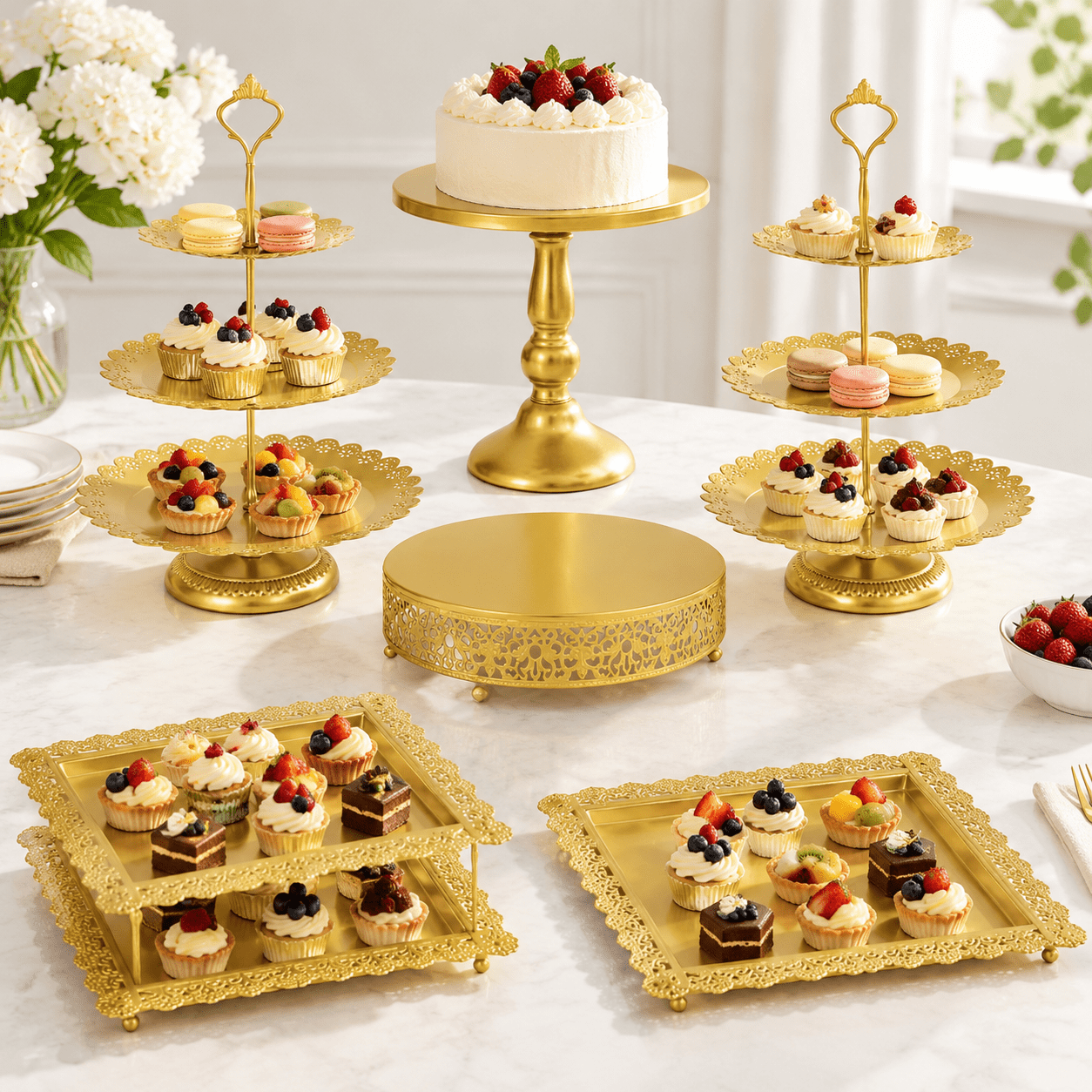 8 Cake Stand Metal Dessert Table Display Set 3-tier Cupcake Tower And ...
