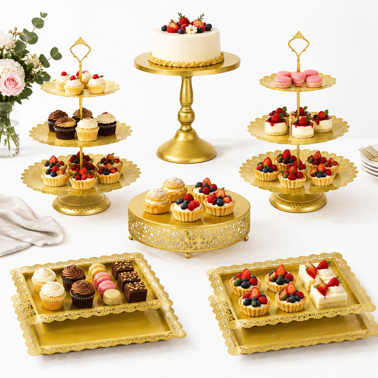 Standing Party Table 8 Cake Stand Metal Dessert Table Display Set 3-tier Cupcake Tower And ...